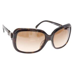 CHANEL COCO Mark ribbon Sunglasses plastic Dark Brown CC Auth am9410